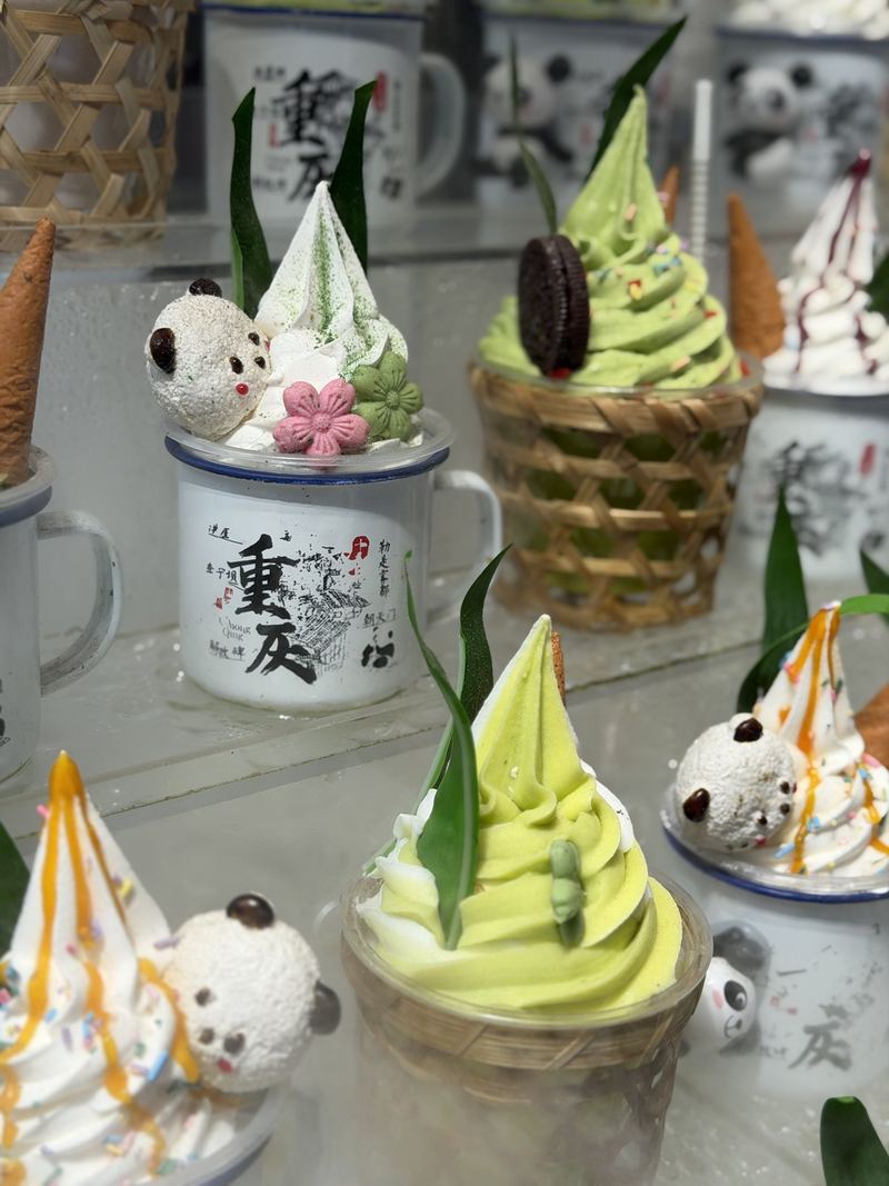 Panda ice creams in Chongqing mugs at Eighteen Stairs