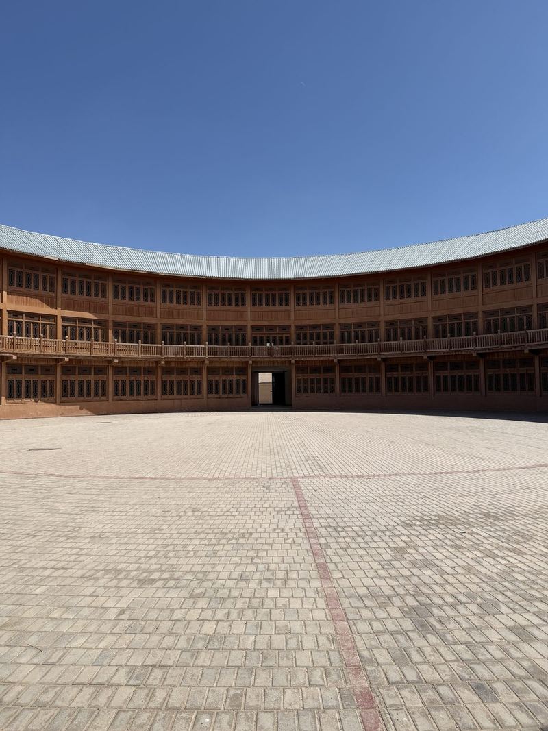 Round Hakka tulou courtyard replica at the Dunhuang Silk Road Heritage City